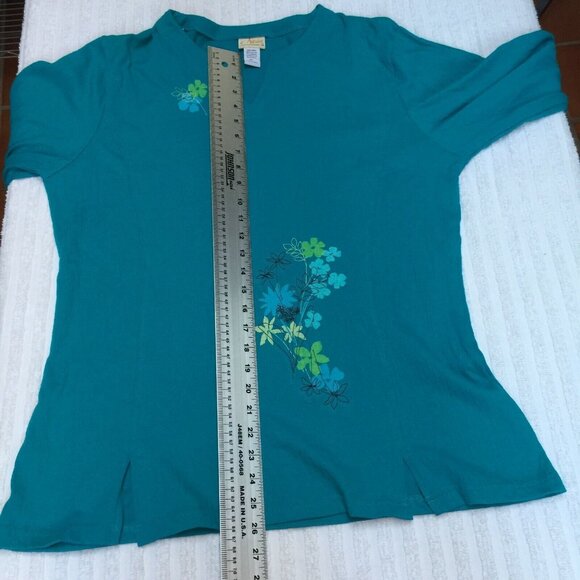 Artisan Top Womens XL Split Neck 3/4 Sleeve Flower Print Blouse Pullover Blue - Picture 6 of 6